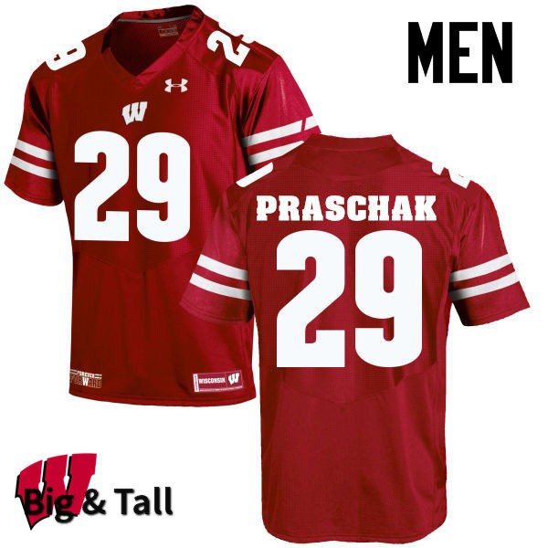 Wisconsin Badgers Men's #29 Max Praschak NCAA Under Armour Authentic Red Big & Tall College Stitched Football Jersey JK40P63AP